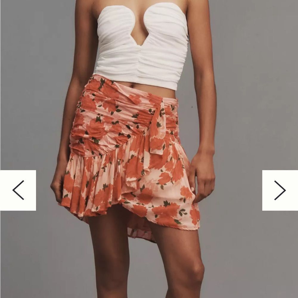 Anthropologie Maeve Ruffled Linen Wrap Mini Skirt